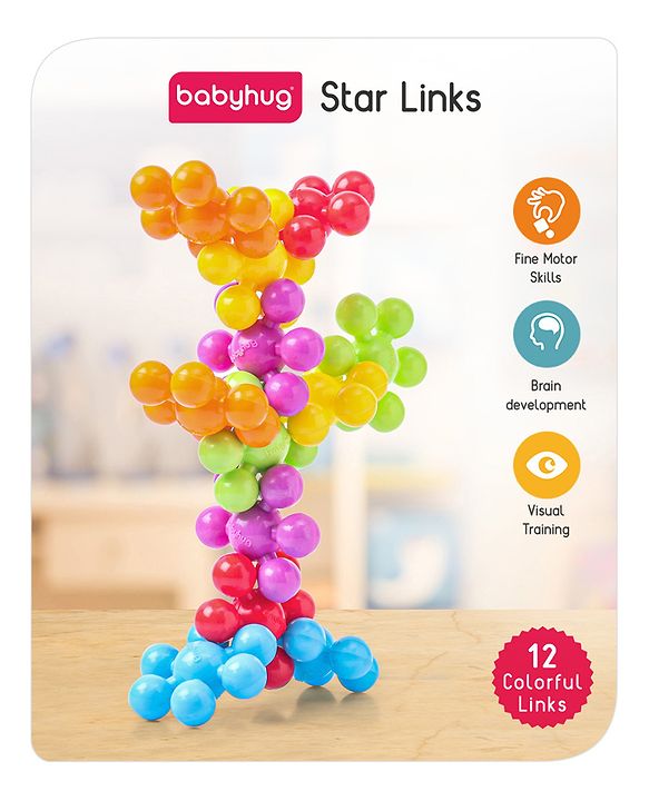 Babyhug Star Links Creative Activity Toy Improves Finger Dexterity Multicolor - 12 Colorful Pieces