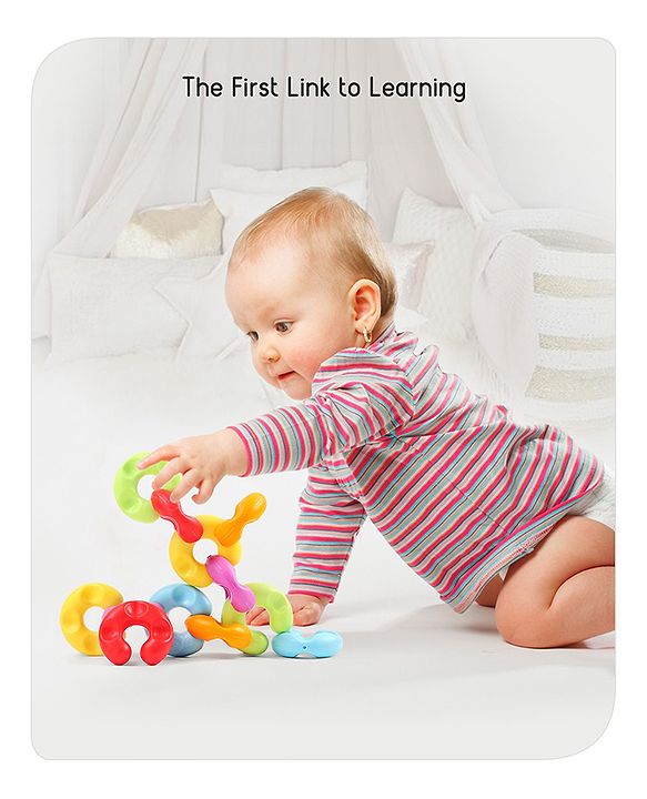Babyhug Premium 12 pcs Chain Links Interlocking, Educational and Construction Colorful Toy| Improves Creativity And Helps Develop Hand Eye Coordination| Pre-School Toy| BIS Certified| 18 Months+