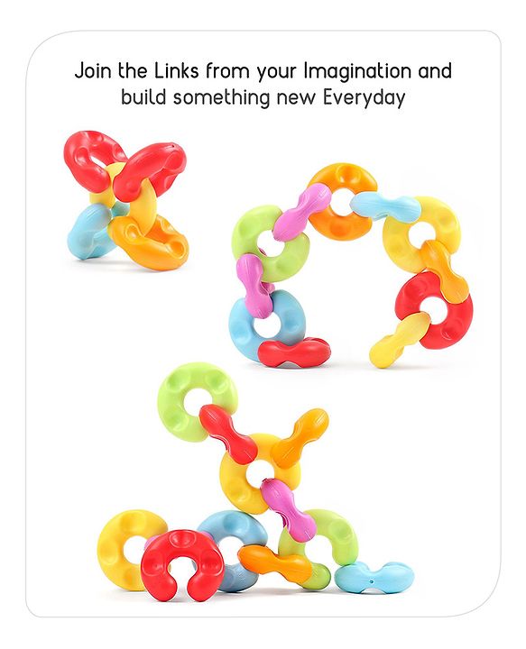 Babyhug Premium 12 pcs Chain Links Interlocking, Educational and Construction Colorful Toy| Improves Creativity And Helps Develop Hand Eye Coordination| Pre-School Toy| BIS Certified| 18 Months+