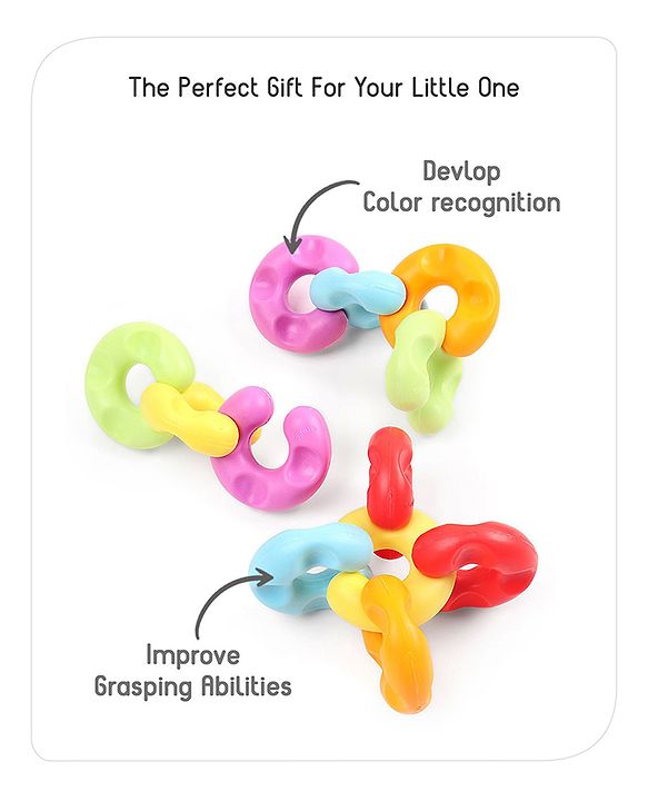 Babyhug Premium 12 pcs Chain Links Interlocking, Educational and Construction Colorful Toy| Improves Creativity And Helps Develop Hand Eye Coordination| Pre-School Toy| BIS Certified| 18 Months+