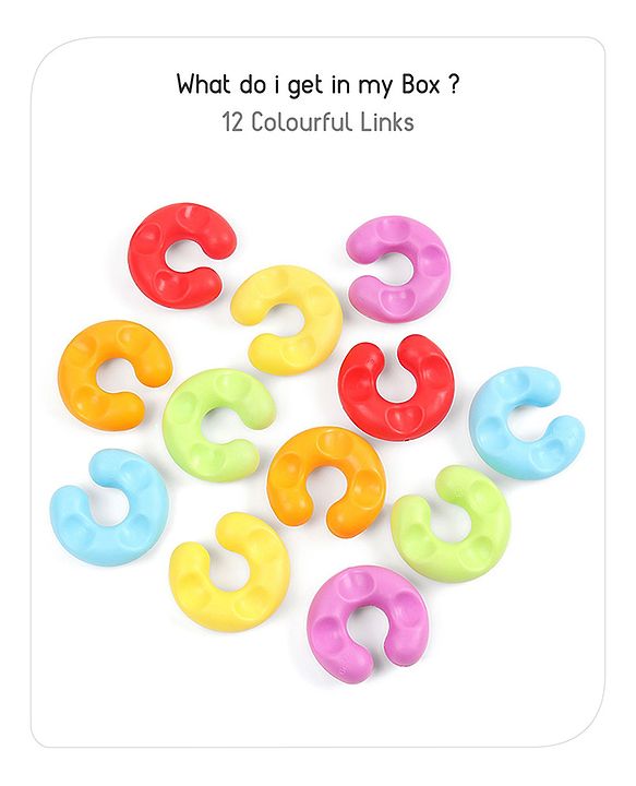 Babyhug Premium 12 pcs Chain Links Interlocking, Educational and Construction Colorful Toy| Improves Creativity And Helps Develop Hand Eye Coordination| Pre-School Toy| BIS Certified| 18 Months+