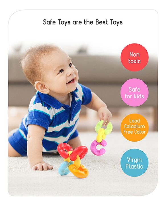 Babyhug Premium 12 pcs Chain Links Interlocking, Educational and Construction Colorful Toy| Improves Creativity And Helps Develop Hand Eye Coordination| Pre-School Toy| BIS Certified| 18 Months+