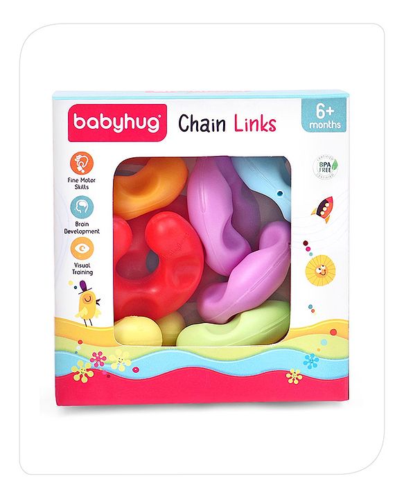 Babyhug Premium 12 pcs Chain Links Interlocking, Educational and Construction Colorful Toy| Improves Creativity And Helps Develop Hand Eye Coordination| Pre-School Toy| BIS Certified| 18 Months+