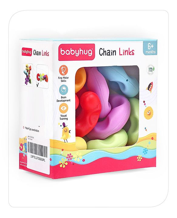 Babyhug Premium 12 pcs Chain Links Interlocking, Educational and Construction Colorful Toy| Improves Creativity And Helps Develop Hand Eye Coordination| Pre-School Toy| BIS Certified| 18 Months+