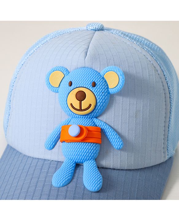 Babyhug Baseball Cap With Bear Applique - Blue
