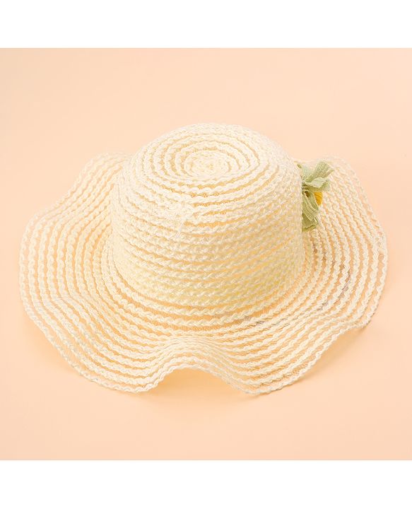 Babyhug Straw Hat With Flower Applique - Offwhite