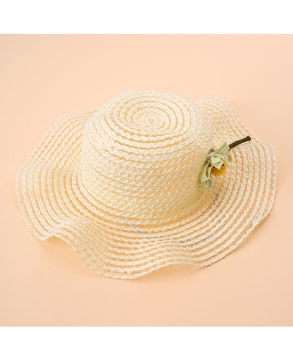 Babyhug Straw Hat With Flower Applique - Offwhite