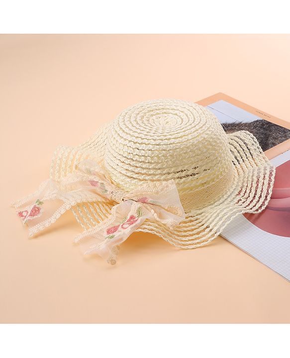 Babyhug Straw Hat With Bow - Cream