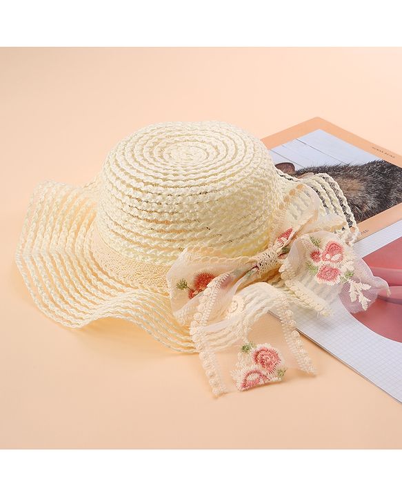 Babyhug Straw Hat With Bow - Cream