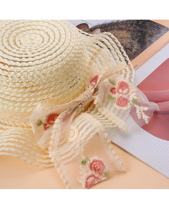 Babyhug Straw Hat With Bow - Cream