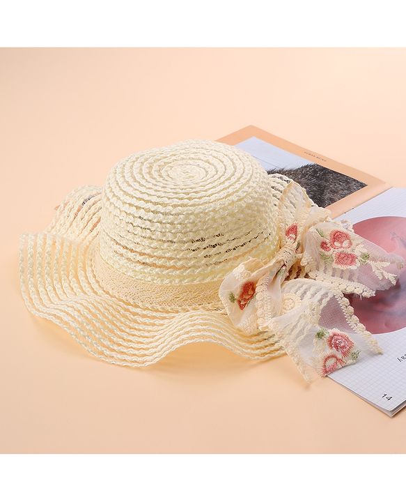 Babyhug Straw Hat With Bow - Cream