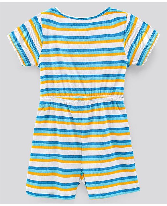 Pine Kids Half Sleeves Striped Biowash Jumpsuit - Multicolor