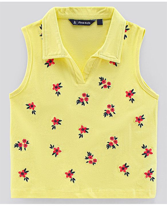 Pine Kids Biowash Sleeveless Tee Floral Print - Yellow