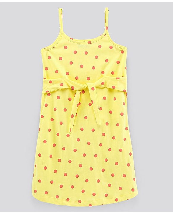Pine Kids Singlet Sleeves Biowashed Dress Polka Print - Yellow