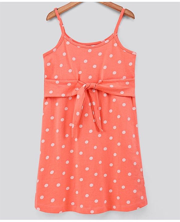 Pine Kids Sleeveless Bio Wash Frock Polka Dot Print - Peach