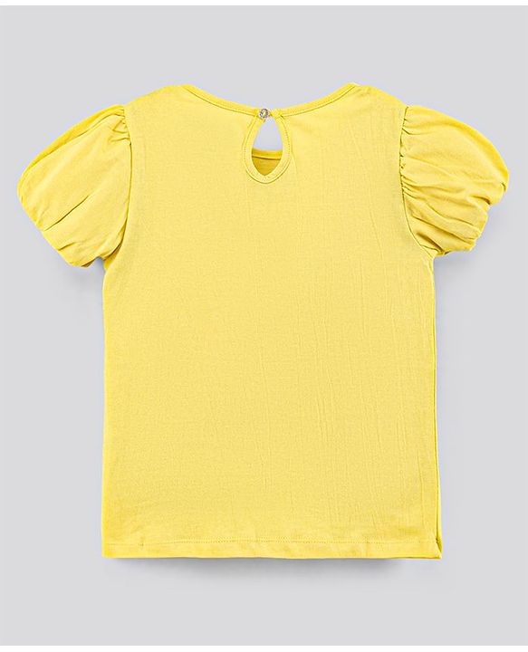 Pine Kids Puffed Sleeves Bio Wash Top Foil Print - Yellow