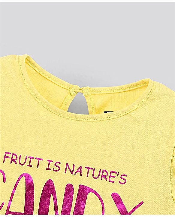 Pine Kids Puffed Sleeves Bio Wash Top Foil Print - Yellow