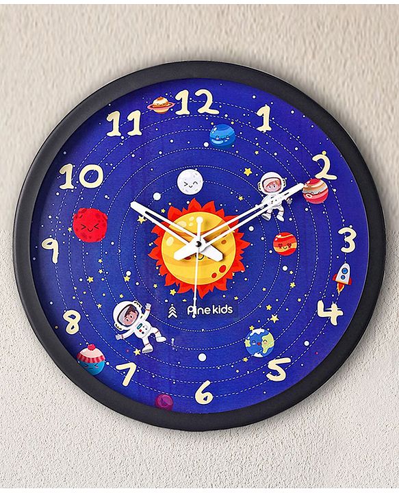 Pine Kids Solar Wall Clock - Blue & Black