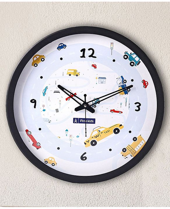 Pine Kids Transport Wall Clock - Light Blue & Black