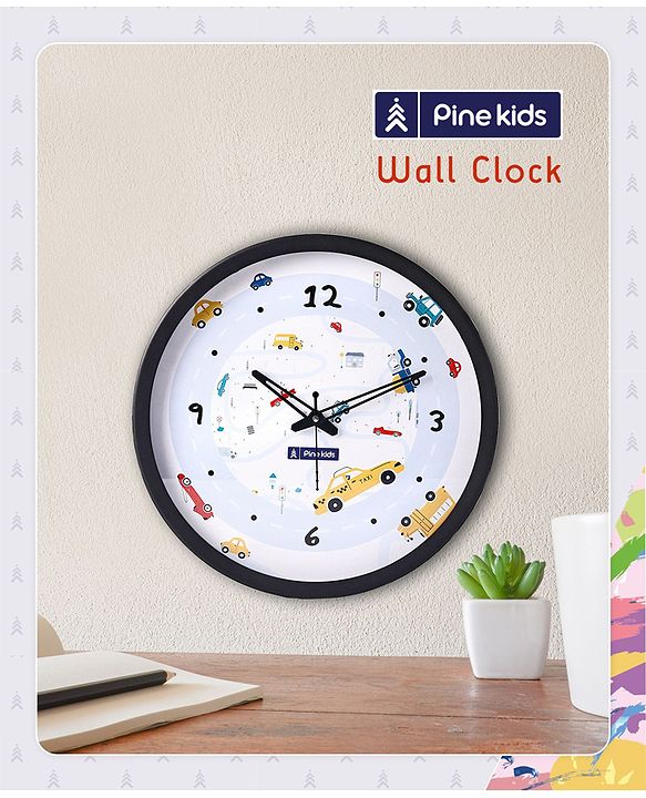 Pine Kids Transport Wall Clock - Light Blue & Black