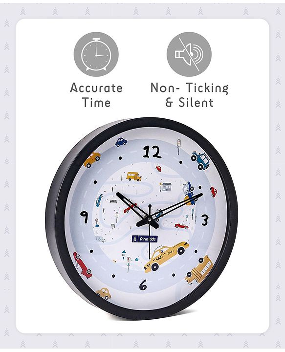Pine Kids Transport Wall Clock - Light Blue & Black