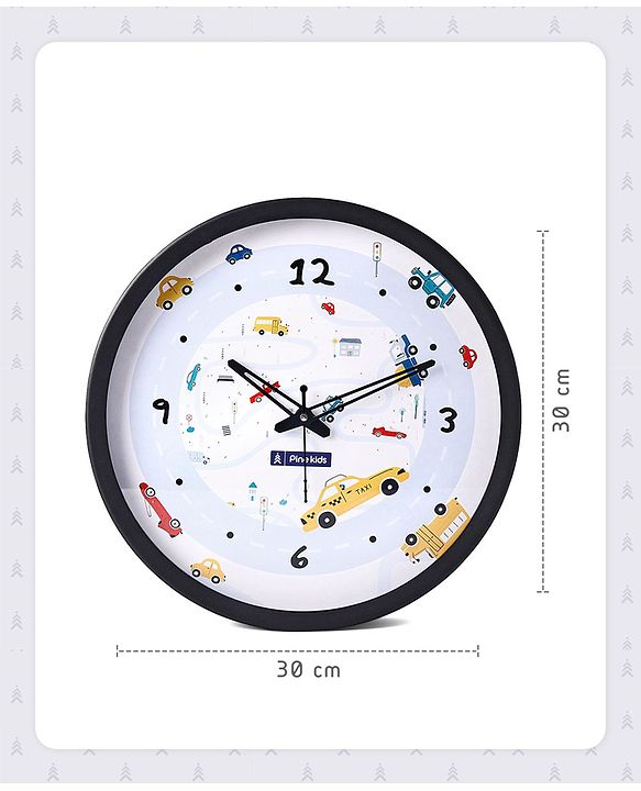Pine Kids Transport Wall Clock - Light Blue & Black