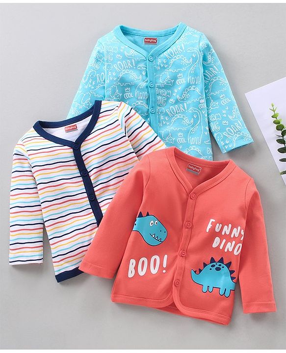 Babyhug Full Sleeves Vests Pack of 3 - Blue Peach White