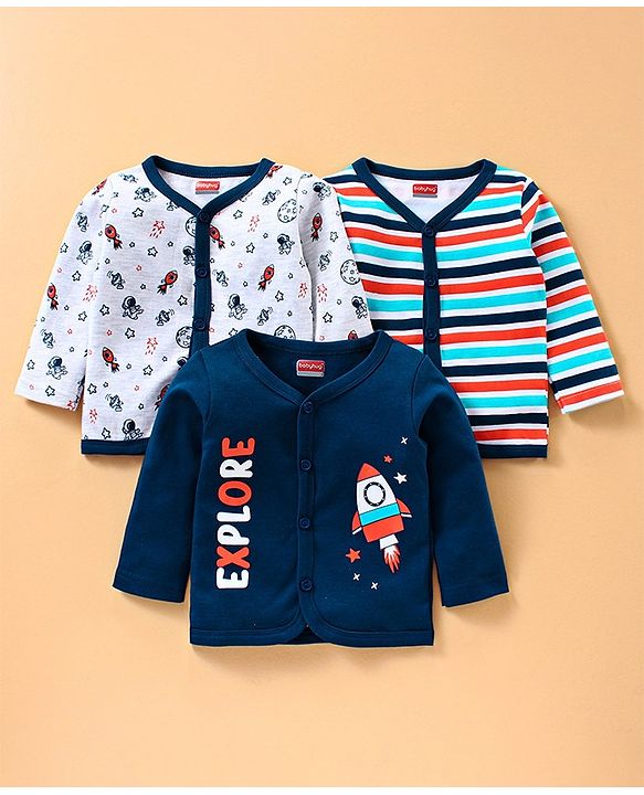 Babyhug Full Sleeves Vests Rocket Print Pack of 3 - Blue