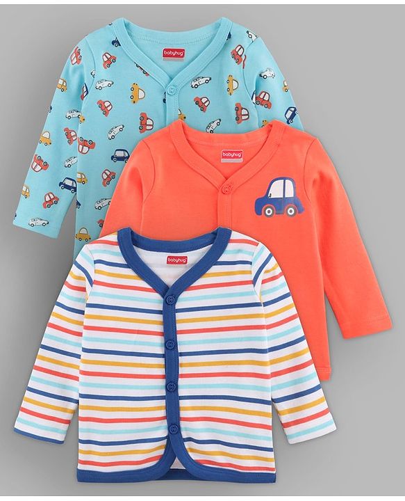 Babyhug Full Sleeves Vests Pack of 3 - Blue Peach White