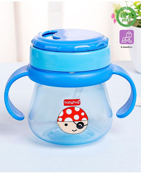 Babyhug Swipey Straw Sipper With Handle Pirate Print  Blue - 250 ml