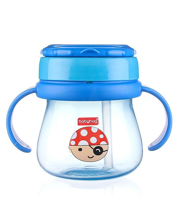 Babyhug Swipey Straw Sipper With Handle Pirate Print  Blue - 250 ml