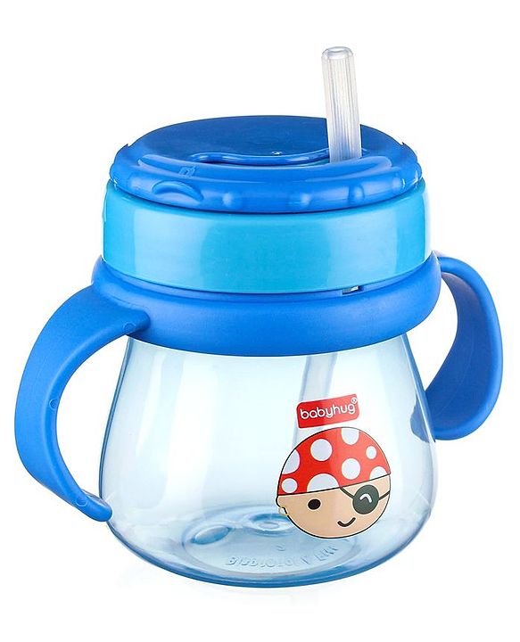 Babyhug Swipey Straw Sipper With Handle Pirate Print  Blue - 250 ml