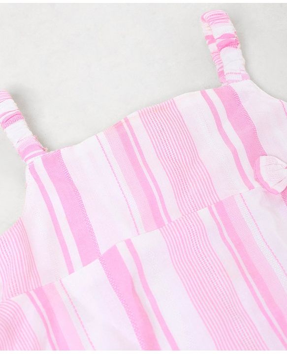 Babyhug Sleeveless Striped Top and Capris With Bow Applique - Pink