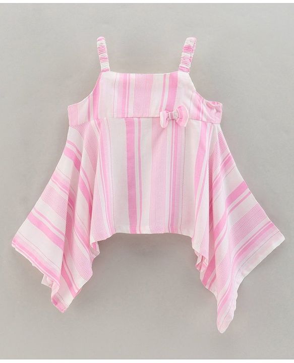Babyhug Sleeveless Striped Top and Capris With Bow Applique - Pink