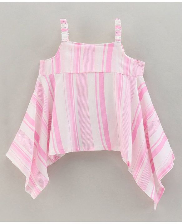 Babyhug Sleeveless Striped Top and Capris With Bow Applique - Pink
