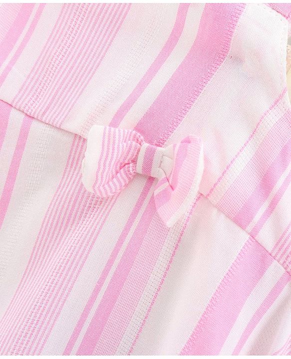 Babyhug Sleeveless Striped Top and Capris With Bow Applique - Pink
