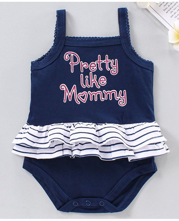 Babyhug Sleeveless Frock Style Onesie Text Print - Blue