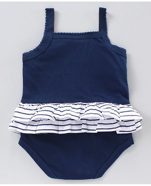 Babyhug Sleeveless Frock Style Onesie Text Print - Blue
