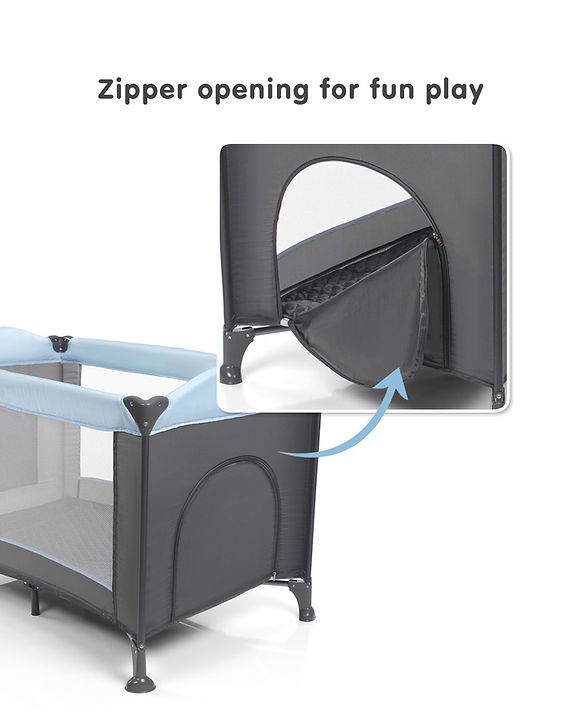 Babyhug Amaze Playpen cum Travel Cot with Mattress & Mosquito Net - Navy Blue| Easy Assembly| Compact Fold| Mesh Sides| Zipper Opening for Fun-play| Storage cum Carry Bag| Wheels with Lock