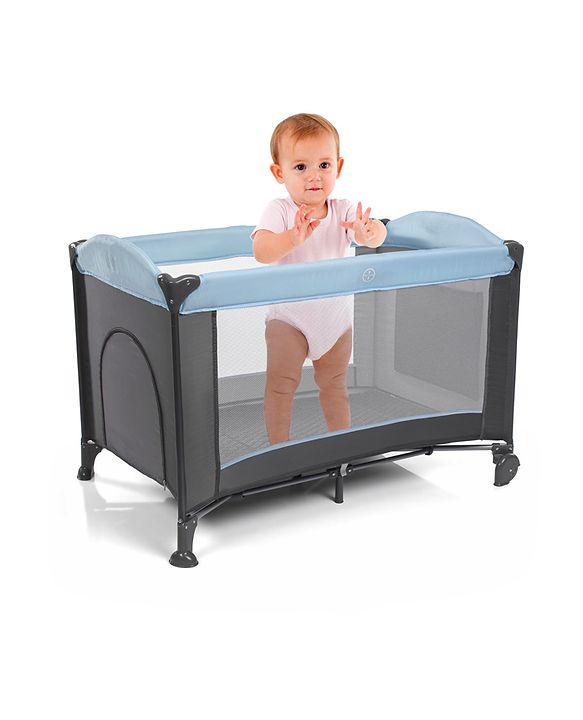 Babyhug Amaze Playpen cum Travel Cot with Mattress & Mosquito Net - Navy Blue| Easy Assembly| Compact Fold| Mesh Sides| Zipper Opening for Fun-play| Storage cum Carry Bag| Wheels with Lock