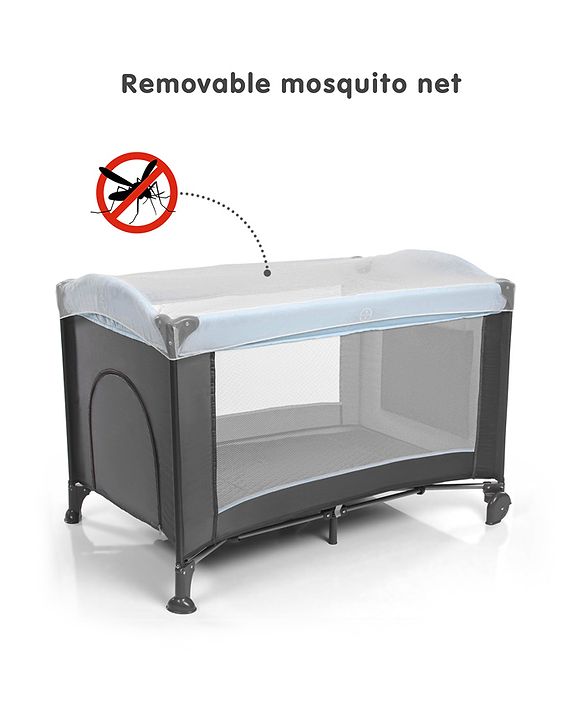 Babyhug Amaze Playpen cum Travel Cot with Mattress & Mosquito Net - Navy Blue| Easy Assembly| Compact Fold| Mesh Sides| Zipper Opening for Fun-play| Storage cum Carry Bag| Wheels with Lock