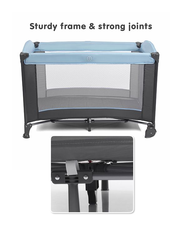 Babyhug Amaze Playpen cum Travel Cot with Mattress & Mosquito Net - Navy Blue| Easy Assembly| Compact Fold| Mesh Sides| Zipper Opening for Fun-play| Storage cum Carry Bag| Wheels with Lock