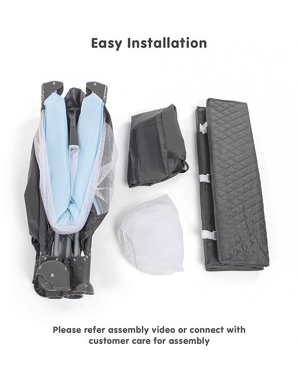 Babyhug Amaze Playpen cum Travel Cot with Mattress & Mosquito Net - Navy Blue| Easy Assembly| Compact Fold| Mesh Sides| Zipper Opening for Fun-play| Storage cum Carry Bag| Wheels with Lock