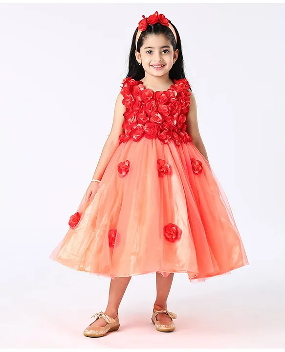 Buy Li Li BOUTIQUE Sleeveless Flower Embellished Flared Gown Peach Orange for Girls 5 6 Years Online in India Shop at FirstCry 10303342