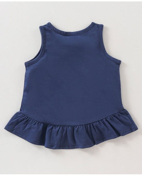 Babyhug Sleeveless Top & Capri Floral Embroidery - Navy Blue Light Pink