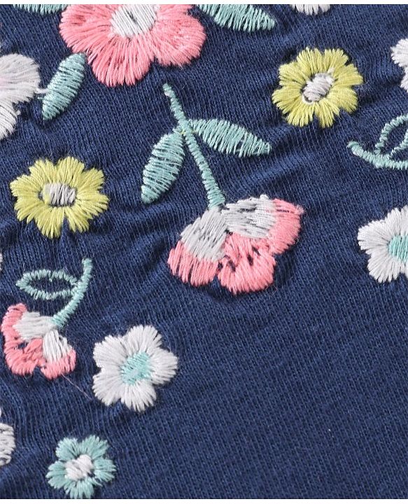 Babyhug Sleeveless Top & Capri Floral Embroidery - Navy Blue Light Pink