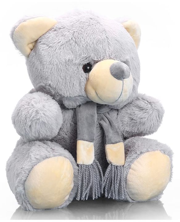 Babyhug Plush Teddy Bear Soft Toy with Muffler for Kids|Huggable Stuffed Bear|Enhances Imagination & Emotional Growth|Perfect for Snuggles, Playtime & Gifting|BIS Certified|Height-40 cm|Grey