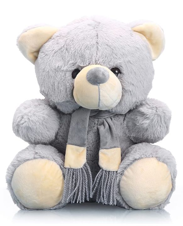 Babyhug Plush Teddy Bear Soft Toy with Muffler for Kids|Huggable Stuffed Bear|Enhances Imagination & Emotional Growth|Perfect for Snuggles, Playtime & Gifting|BIS Certified|Height-40 cm|Grey