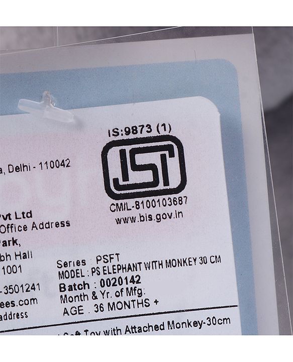 Babyhug Elephant with attached Monkey Soft Toy for Kids|Huggable Plush Animal Duo for Snuggles,Imaginative Play & Emotional Development|Cuddly Toy ideal for gifting|2+ Years|BIS|Height-30 cm