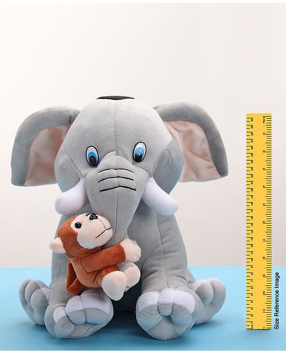 Babyhug Elephant with attached Monkey Soft Toy for Kids|Huggable Plush Animal Duo for Snuggles,Imaginative Play & Emotional Development|Cuddly Toy ideal for gifting|2+ Years|BIS|Height-30 cm